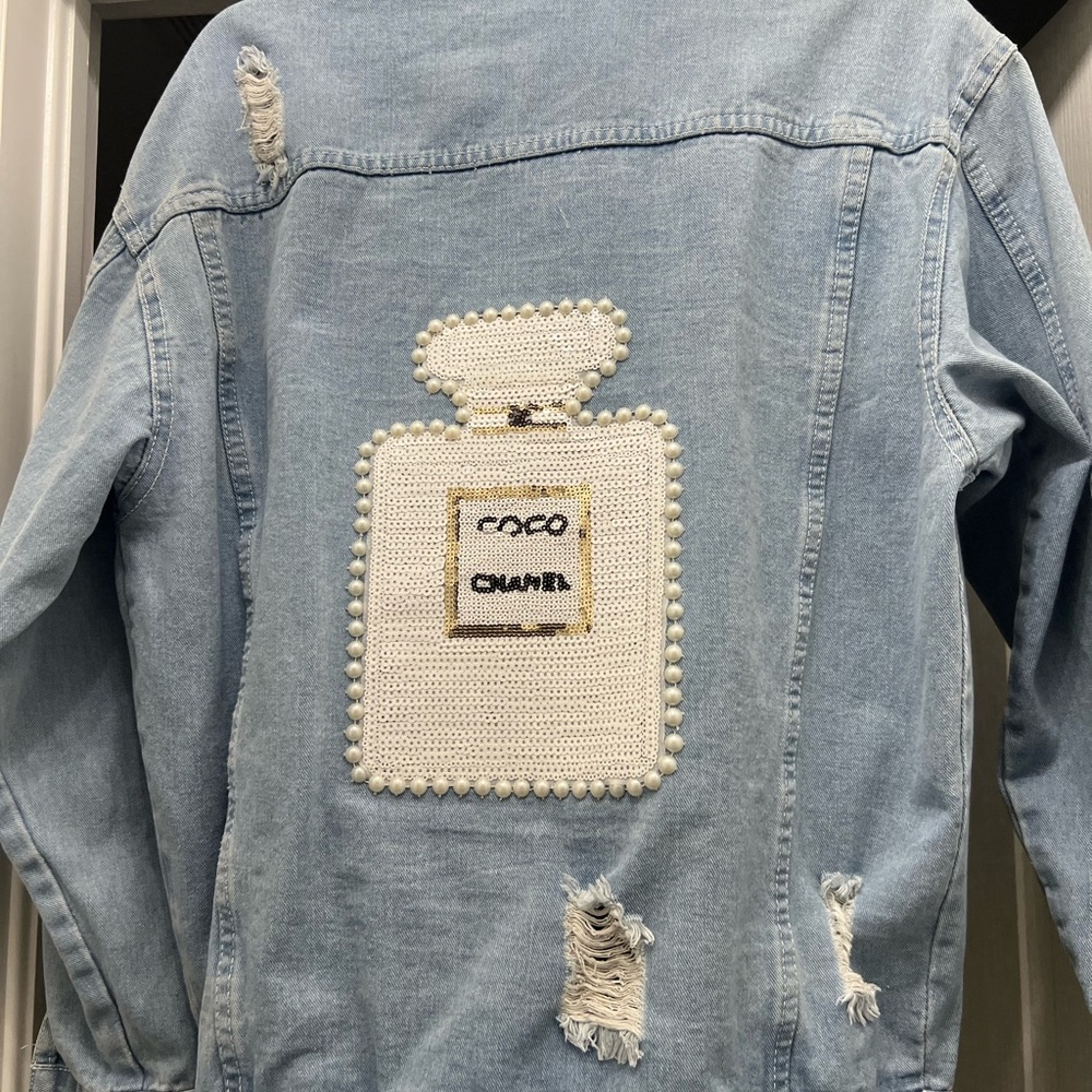 Beautiful Handmade Distressed Look Jean Jacket